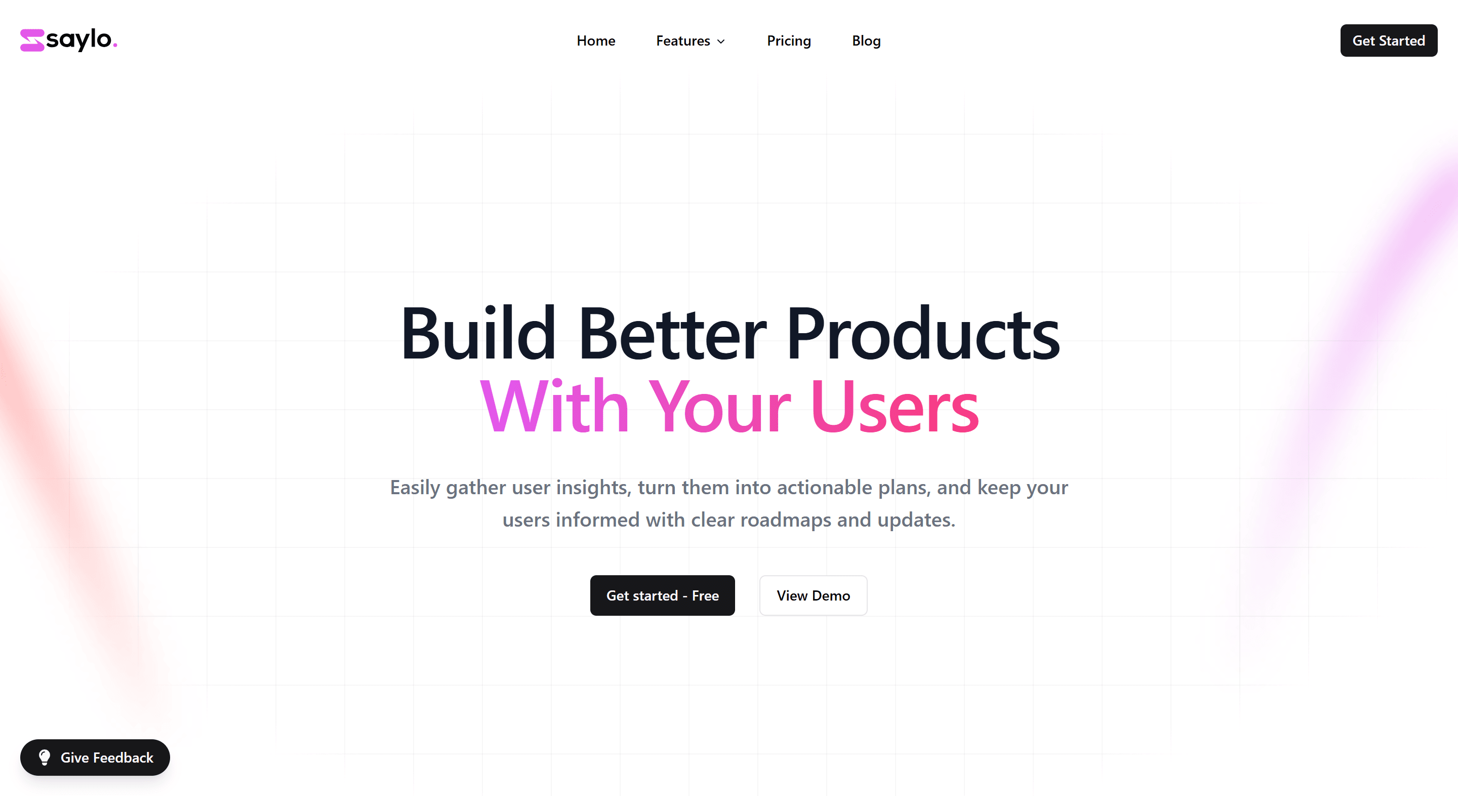 Screenshot of Saylo landing page hero section